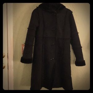 Black fur jacket with hood size 14/16